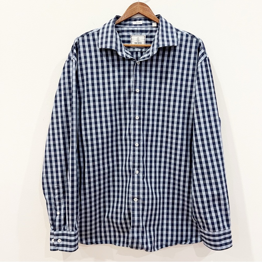 Todd Snyder Shirt Mens 18 2XL XXL Blue Check Long Sleeve Button Up Cotton Casual - Picture 2 of 11